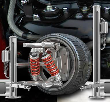 Graphically animated website imagery of a hydraulic jack hoisting a car tire! 