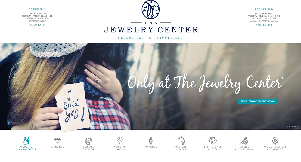 The Jewelry Center home page.