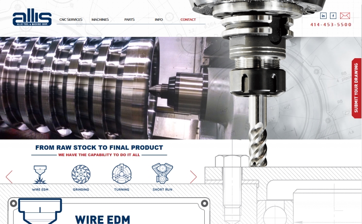 Screenshot example of Allis Tool & Machine Corp. website Home page