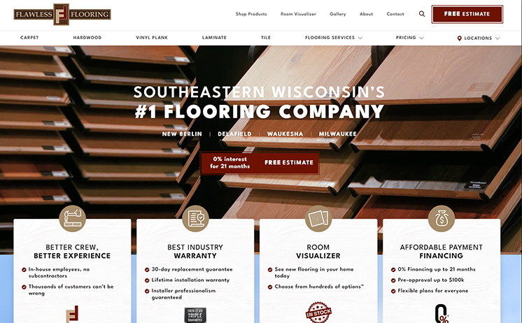 Website design for quality installation, refinishing and repair in SE Wisconsin