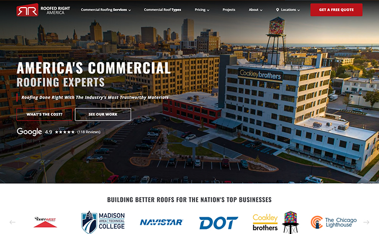 Commercial and industrial flat roofing installation, repair and inspections Milwaukee website design